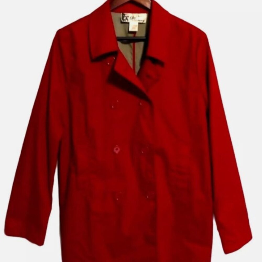 Vintage Oleg Cassini Collection Red Double Breasted Trench Coat Size Medium
